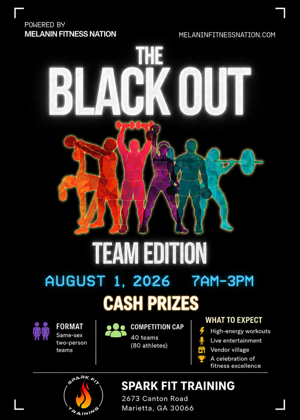 The Black Out Team Edition fitness competition flyer - August 1, 2026